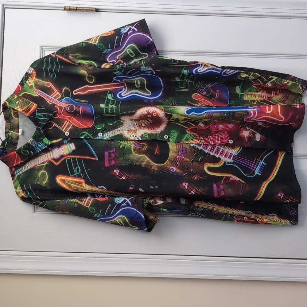 Men's Multicolor Guitar Print Shirt Size 3X